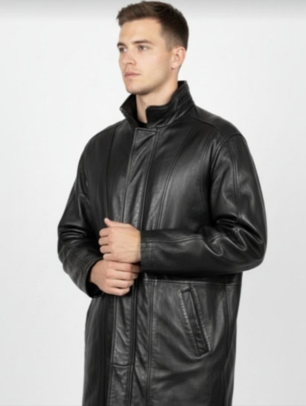 COLEBROOK! GORGEOUS BLACK GENUINE LEATHER STADIUM LENGTH JACKET, COAT! SZ M